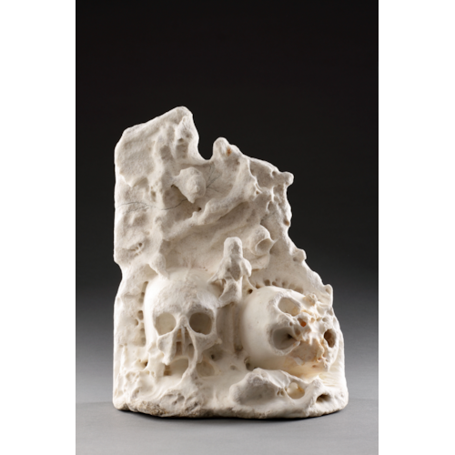 An Unusual and Rare English ‘Memento Mori’ Carved Shrine with Two Human Skulls
